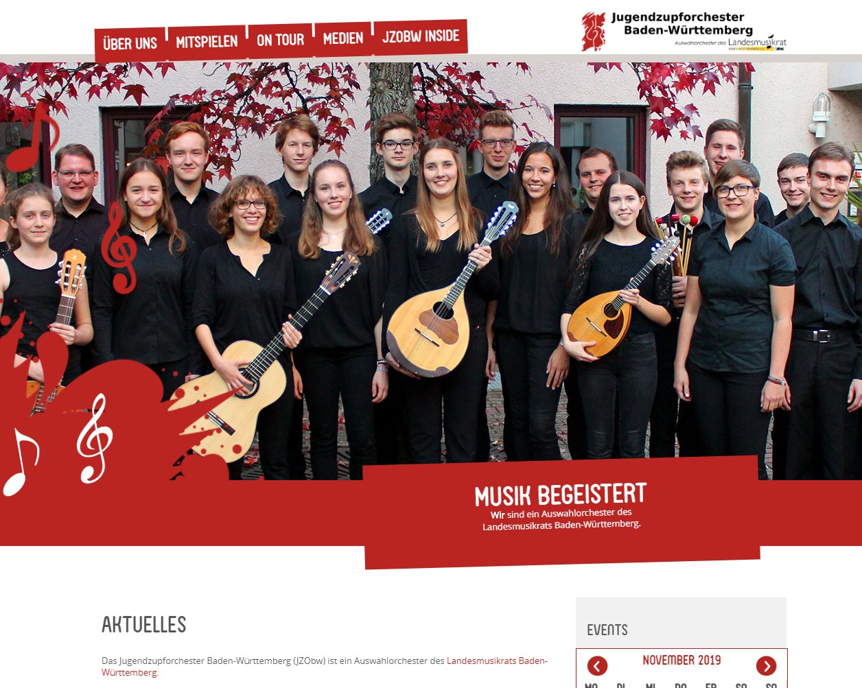 Website des Jugenzupforchester Baden-Württemberg